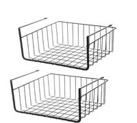 Sylon 2 x Hanging Basket Organiser, Hanging Under Shelf Storage Basket for Kitchen Cupboards, Cabinets, Shelves, Low Furniture (Black)