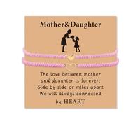 Sylona 2PCS Pink Heart Mother Daughter Bracelets - Adjustable Long Distance Matching Bracelets for Women Teen Girls Mom | Best Gifts Mother and Daughter Gifts for First Day of School Birthd