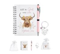 Sylona 4Pcs Highland Cow Gifts for Women - Adorable A6 Spiral Notebook & Pen Set with Cute Keychain, Perfect Highland Cow Lover Gift