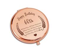 Sylona 60th Birthday Gifts for Women - Engraved Rose Gold Compact Mirror, Thoughtful Presents for Her, Perfect Travel Makeup Mirror for Her 60th.