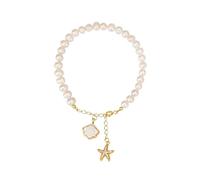 Sylph 5mm-7mm Pearl Bracelet for Women, Butterfly/Flower/Sea Star Shell Baroque Link Chain Adjustable Bracelets Bridesmaid Pearl Jewery Gift, 7 Inch to 8.7 Inch, Adjustable, Copper, Pearl