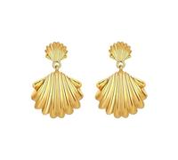 Sylph Gold Statement Earrings for Women Chunky Seashell Drop Stud Earrings Copper Textured Dome Seashore Beach Earrings Vintage Jewelry Gifts for Her, Brass, No Gemstone