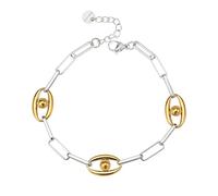 Sylph Silver Paperclip Chain Bracelet for Women Stainless Steel Chunky Gold Evil Eye Link Chain Adjustable Dual-Tone Bracelet Non Tarnish Trendy Jewelry for Women