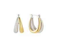 Sylph Two Tone Stainless Steel Gold Silver Double Circle U Shape Earrings Thick Hoop Earrings Hypoallergenic Twisted Rope Jewelry Gifts for Women Stainless Steel