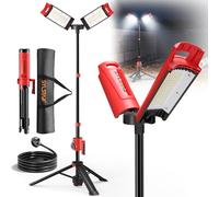 SYLSTAR 12000LM Dual Power LED Work Light with Tripod, 16V 5200mAh Rechargeable & Mains Powered Site Light, 2.25M Aluminium Telescopic Tripod, IP65 Waterproof Portable Floodlight for Jobsite & DIY
