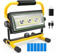 SYLSTAR Rechargeable Work Light, 80W 7000LM Super Bright LED With Stand, IPX5 Waterproof Portable Flood Light, 6 Modes for Outdoor Camping, Repairing, Workshop Job Site Lighting