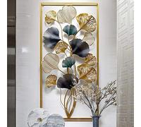 SYLUOQP 3D Ginkgo leaf by hand Metal wall decoration, modern luxury metal wall sculpture, suitable for bedroom kitchen study room, 125x60cm