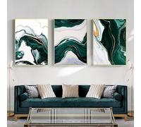 SYLUOQP 3PCS Modern Living Room Marble Abstract Poster Texture Canvas Painting White Green Gold Canvas Luxury Art Print Wall Pictures Living Room Decor Frameless,B,50x70cm