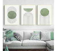 SYLUOQP 3PCS Small Fresh Abstract Geometric Lines Green Color Block Hanging Painting Hotel Apartment B&B Restaurant Bedroom Decoration Poster,Unframed,50x70cm
