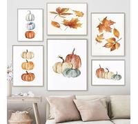 SYLUOQP 6PCS Autumn Watercolor Pumpkin Maple Leaf Decorative Hanging Painting Living Room Bedroom Poster Frameless,40x60cm