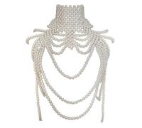 SYLUOQP Body chain in woven women woven women shoulder chains vintage bodies white pearl chain adjustable necklace collar jewelry chain for women