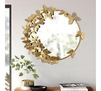 SYLUOQP Golden Butterfly Wall Mirror, 55 cm Round, Metal Frame, Shatterproof, Wall Mount, Decorative, HD Reflection, Easy to Install, Perfect for Living Room, Bedroom, Bathroom, Hotel, Salon