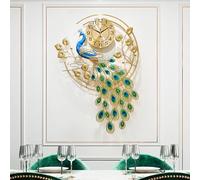 SYLUOQP Large Metal Peacock Wall Clock for Living Room Decor Silent Movement Bedroom Clock Wall Decoration,B