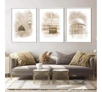 SYLUOQP Modern Islamic Beige Architecture Muslim Impressions On Canvas Painting Players Wall Art Living Room Decor Decor At Home Wall Photos Without Frame,A,40x60cm