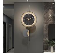 SYLUOQP Modern Wall Clock for Living Room,Large Black Decorative Wall Clock with Light,Creative Silent Clock Battery Operated Metal Wall Art for Entryway/Bedroom/Office,80 * 33cm