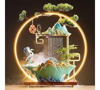 SYLUOQP Peacock Tabletop Water Fountains Indoor Waterfall with LED Light Desktop Fountain for Meditation with Mist Japanese Fountain with Fake Plants Feng Shui Office Home Decor,C