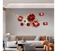 SYLUOQP Wall Clock for Living Room Decor, 37Inch Large Metal Wall Watch Clock Art Design Ginkgo Leaf Clock,Red