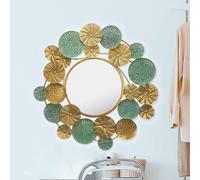 SYLUOQP Wall mirror Modern 80x77 cm metal design hanging mirror gold patina, iron decorative mirrors round unusual, mirror wall large, corridor mirror coat mirror modern