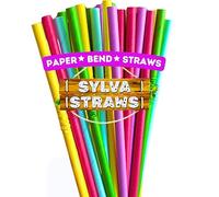 SYLVA-100 Paper Colourful Bendy Straws- Drinking Straws- Eco Friendly Straws- 100% Biodegradable Straws. Disposable Straws, Great for Schools, Kids Parties Straws, Adults,Bars resturants