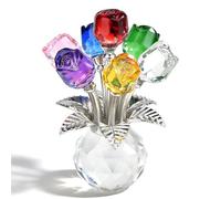 SylvaFusion Crystal Rose Ornament, Glass Flowers, 3D Multicolor Glass Flowers with Base, Crystal Ornaments, Colorful Glass Home Decor for Wife, Girlfriend - Home, Office & Tabletop Decor