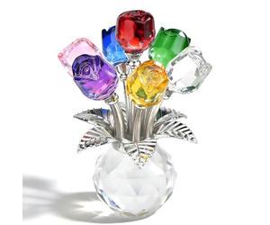 SylvaFusion Crystal Rose Ornament, Glass Flowers, 3D Multicolor Glass Flowers with Base, Crystal Ornaments, Colorful Glass Home Decor for Wife, Girlfriend - Home, Office & Tabletop Decor