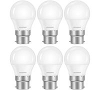 SYLVANIA G45 Mini Globe Frosted LED Light Bulb, Dimmable, B22, 5.6W, 470 Lumens, Warm White 2700K - 6 Pack