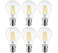 Sylvania GLS Clear Filament LED Light Bulbs, B22 Bayonet, 4.5W, 470 Lumens, 40W Equivalent, Warm White 2700K - 6 Pack