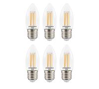 SYLVANIA Toledo RT Candle LED Filament Candle Light Bulb E27 470 Lumens Warm White 2700K Dimmable - Pack of 6