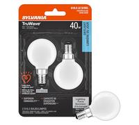 Sylvania TruWave Natural Series Décor G16.5 Light Bulb, 40W Equivalent, Efficient 4.5W, 350 Lumens, Candelabra Base, Frosted, 5000K, Daylight (40798), Soft White, 2 Pack