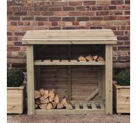 sylvania wooden garden log store with kindling shelf in natural