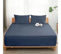 Sylvanora Egyptian Cotton Fitted Sheet,4 Corner Straps,Crown Blue,SuperKing
