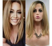 Sylvia Celebrity Hairstyle Short Blonde Bob Wigs Ombre Short Striaght Hair Synthetic Lace Front Wigs Golden Bob Hair Heat Resistant Lace Wig 14"