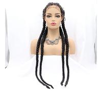 Sylvia Natural Black Braided Wig 4x Twist Dutch 1b# Braids Lace Front Wig with Baby Hairs 100% Hand Braid Wig Black Afro Wig Cornrow Wig for women 36inch Super Long Wig…