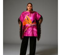 Sylvia Piechulla Bird of Paradise Pink Purple Silk Black Feather Top - Pink Purple - 100% Silk