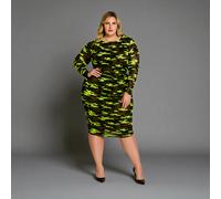 Sylvia Piechulla Boudicca Camouflage Ruched Midi Dress - Neon Lime - Size UK 12 - Neon Green