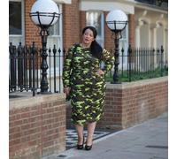 Sylvia Piechulla Boudicca Camouflage Ruched Midi Dress - Neon Lime - Size UK 20 - Neon Green