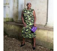 Sylvia Piechulla Boudicca Summer Neon Lime Camouflage Camo Midi Dress - Size UK 22/ US 18 - Neon Green