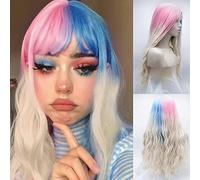 Sylvia Wigs Multi-color Rainbow Lace Front Wig Mixed Blue Pink Blonde Ombre Synthetic Lace Front Wig Loose Wave Half Hand Tied Wig Middle Part 180% Density Heat Resistant Hair Replacement for Women