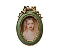 SYLVIA'S SHOP 2.5x3.5 Small Vintage Oval Picture Frame, Tiny Antique Ornate Photo Frame, for Tabletop and Wall Display, Retro Home Decor, Old Fashioned Photo Gallery Art, Green