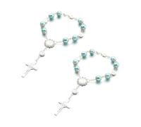 Sylvil 2PCS Car Rosary for Rearview Mirror, Personalized Blessing Auto Rearview Mirror Catholic Pedant, Men Women Rosary Hanging Beads for Mirror Decoration, Car Accessories (Blue)