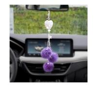 Sylvil Bling Heart Diamond Car Hanging Accessories, Bling Love Heart and Cute Plush Balls, Crystal Car Rear View Mirror Charms for Women, Lucky Hanging Pendant Car Accessories (Purple)