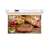 SYLVOX 15.6 inch Smart Kitchen TV for Android, 1080P Under Cabinet Flip Down & Rotated, Built-in Timer, Smart Casting WiFi, Small TV for Kitchen, Bedroom, Campervan (White)