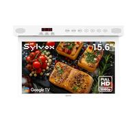 SYLVOX 15.6" Smart TV for Kitchen, Under Cabinet TV, Foldable & Rotatable | Space-Saving 1080P Kitchen TV, Built-in Timer, Google TV, 12V DC, Flip Down TV for Laundry, Bedroom, Caravan (White)