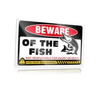 SYLVOXIS Boys Room Decor Teenager Beware Of Fish Tin Plaque | Wall Signs Man Cave Sign Decor Funny Metal Signs Decor Tin Decor(30X40CM)