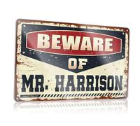 SYLVOXIS Funny Signs For Office Beware Of Mr. Harrison Metal Sign | Decaor Sign Funny Signs Billiard Man Cave Sign Metal Sign Funny Warning Signs(20X30CM)
