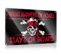 SYLVOXIS Sign Decor Pirate What Happens On Board Tin Sign | Metal Man Cave Sign In Home Bar Signs Funny Plaques For Men Funny Bar Signs For Home Bar(30X40CM)