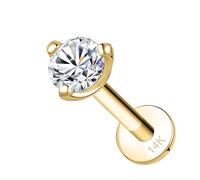 SYLWIA 14K Real Gold Lip Rings Stud, 16g Internally Thread Ashley Piercing Lip Jewelry, Moissanite - 2.5mm 3mm, 18g Nose Conch Helix Tragus Labret Stud for Women Men (2.5mm/8mm/18g)