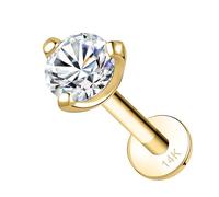 SYLWIA 14K Real Gold Lip Rings Stud, 16g Internally Thread Ashley Piercing Lip Jewelry, Moissanite - 2.5mm 3mm, 18g Nose Conch Helix Tragus Labret Stud for Women Men (3mm/8mm/18g)