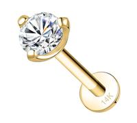 SYLWIA 14K Real Gold Lip Rings Stud, 16g Internally Thread Ashley Piercing Lip Jewelry, Simulated Diamond CZ - 2.5mm 3mm, 18g Nose Conch Helix Tragus Labret Stud for Women Men (3mm/10mm/18g)