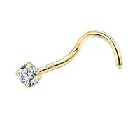 SYLWIA 14K Solid Gold Nose Studs Rings 20g 18g, Moissanite Corkscrew L Shaped Nose Rings, Hypoallergenic 18 20 Gauge Nose Ring Piercing for Women Men Gifts - 2mm 2.5mm 3mm Moissanite